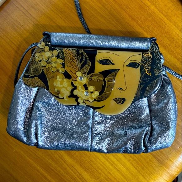 Vintage Moon Bag 1987 Patricia Smith Metallic Hand Painted Changeable Purse 80s - Picture 3 of 14